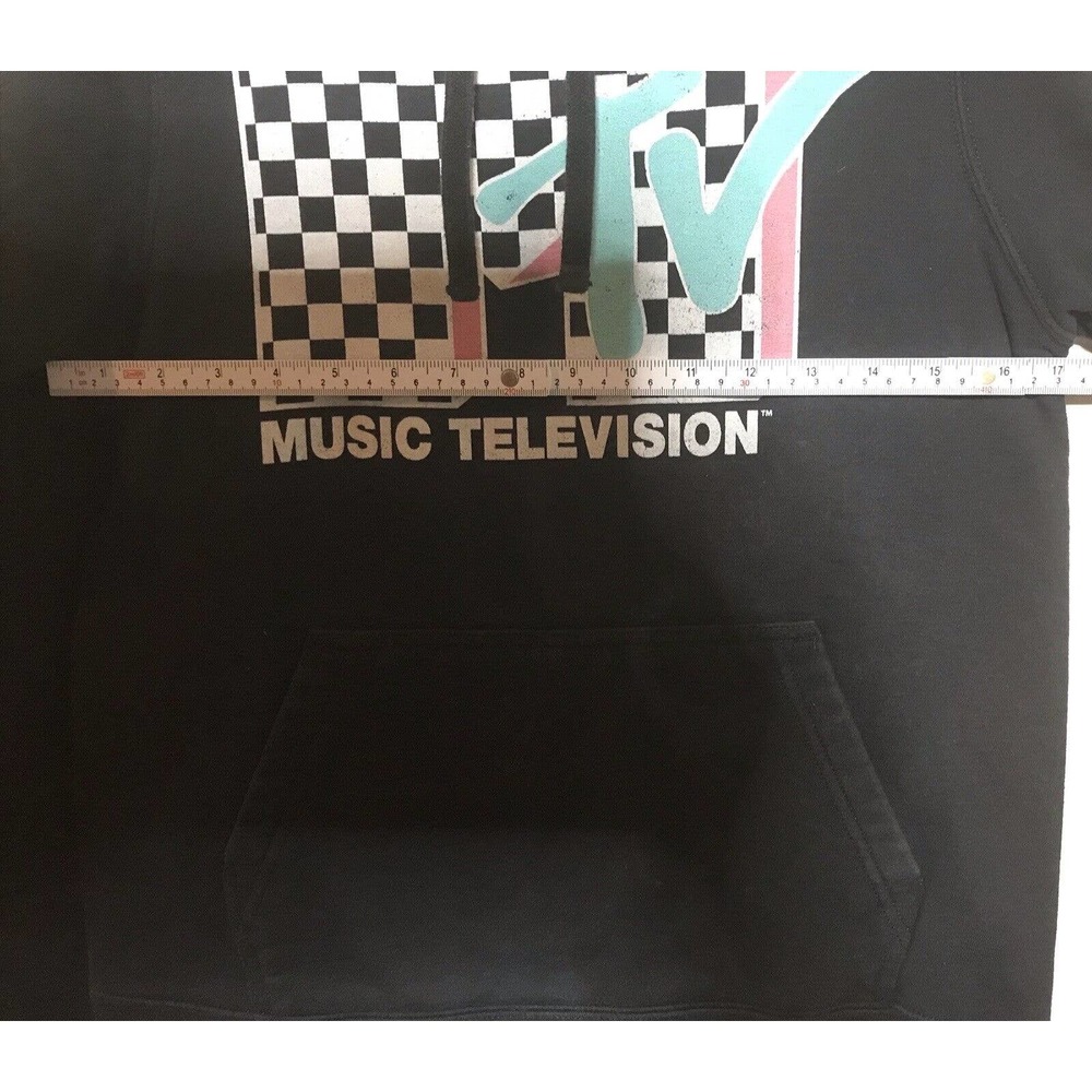 MTV Hoodie Men”s S-P Black Sweatshirt Pullover Chest Graphic Front Pocket. - Picture 8 of 8